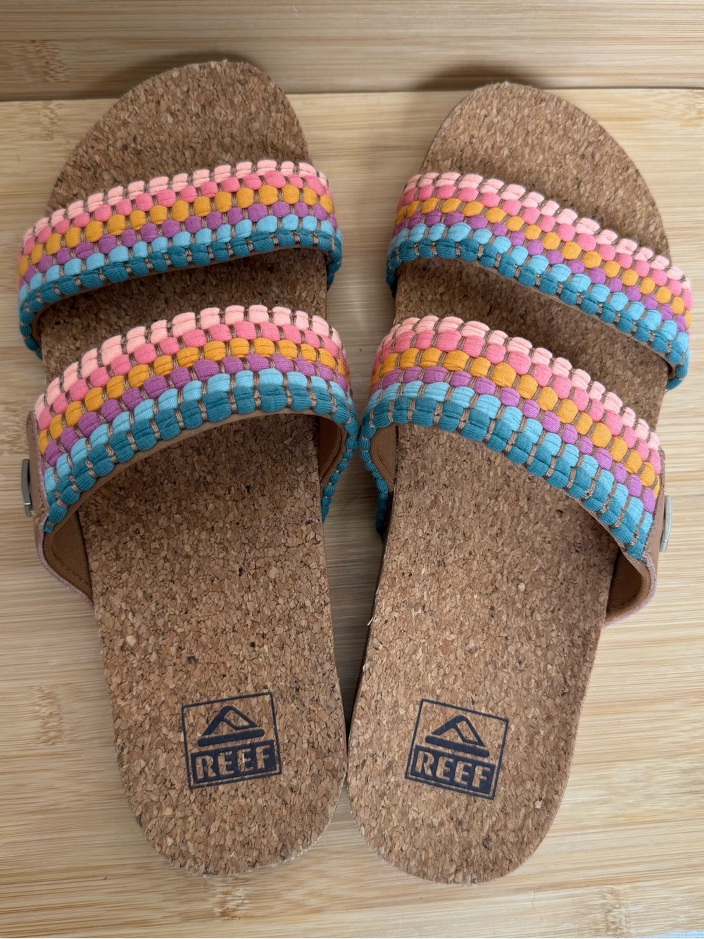 Reef Women’s Cork Slide Sandals Size 9 Colorful Woven Double Strap Comfort - Picture 9 of 9